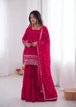 RICH LOOK GEORGETTE EMBROIDERY SEQUENCE WORK TOP SHARARA WITH DUPATTA WEDDING WEAR WHOLESALE PRICE ETHNIC GARMENT (1)