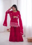 RICH LOOK GEORGETTE EMBROIDERY SEQUENCE WORK TOP SHARARA WITH DUPATTA WEDDING WEAR WHOLESALE PRICE ETHNIC GARMENT (1)