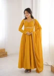 RICH LOOK GEORGETTE FANCY LACE WORK GOWN WITH DUPATTA YELLOW