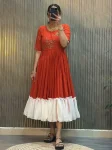 RICH LOOK GEORGETTE HAND WORK ONE PIECE DRESS ORANGE
