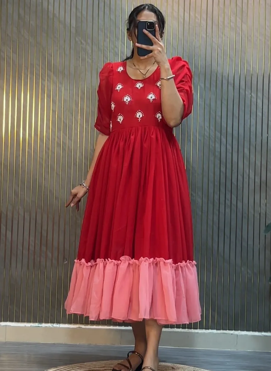 RICH LOOK GEORGETTE HAND WORK ONE PIECE DRESS PARTY WEAR WHOLESALE PRICE ETHNIC GARMENT (7)