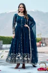 RICH LOOK GEORGETTE SEQUENCE EMBROIDERY WORK GOWN WITH DUPATTA TEAL
