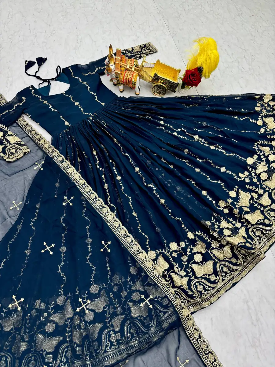 RICH LOOK GEORGETTE SEQUENCE EMBROIDERY WORK GOWN WITH DUPATTA WEDDING WEAR WHOLESALE PRICE ETHNIC GARMENT (16)