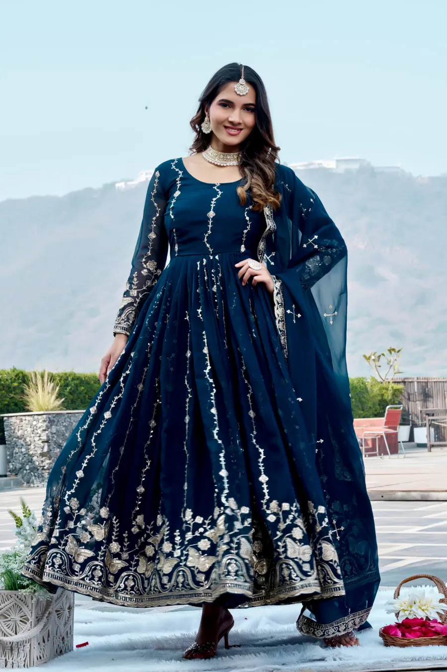 RICH LOOK GEORGETTE SEQUENCE EMBROIDERY WORK GOWN WITH DUPATTA WEDDING WEAR WHOLESALE PRICE ETHNIC GARMENT (6)