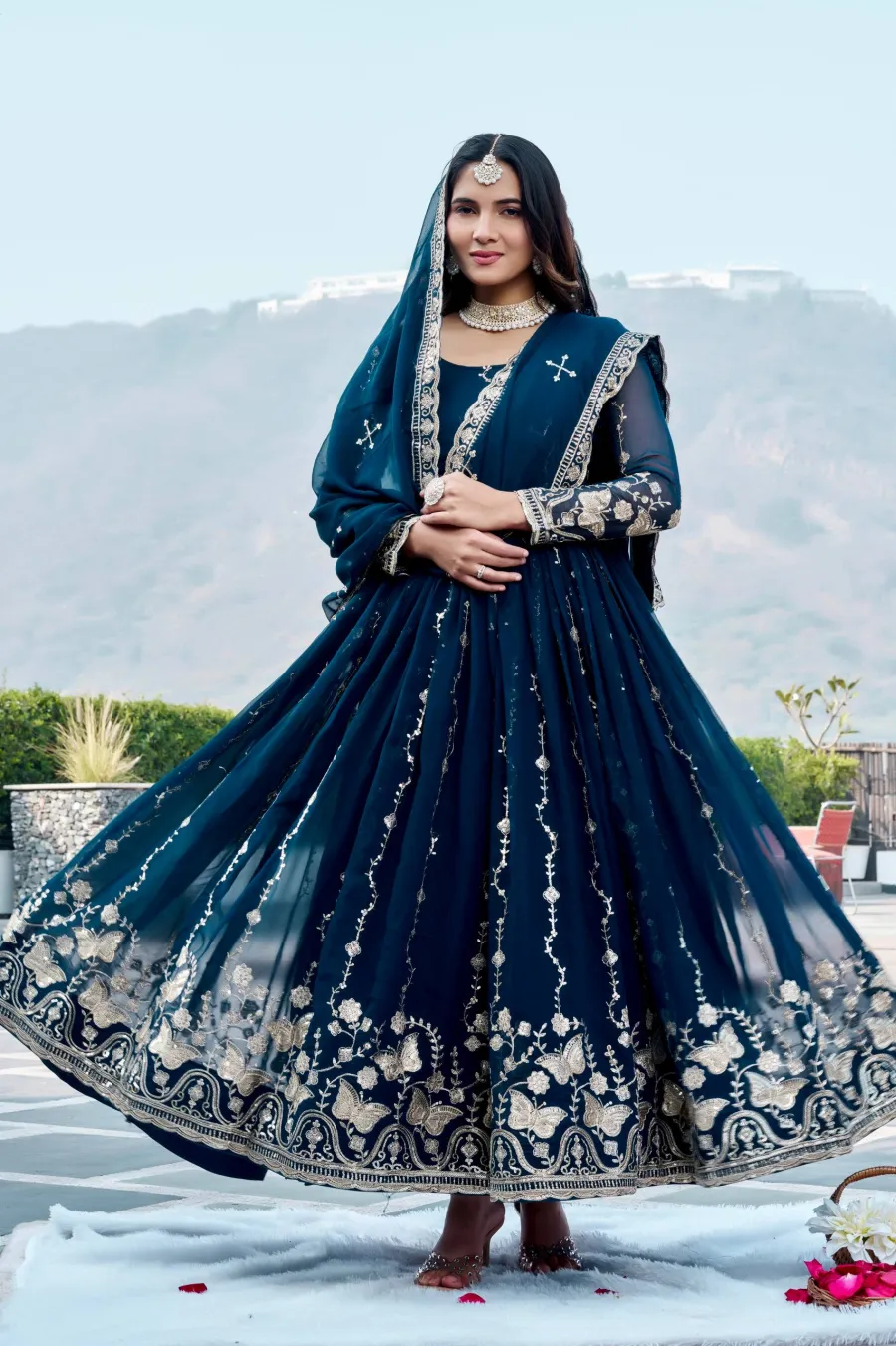 RICH LOOK GEORGETTE SEQUENCE EMBROIDERY WORK GOWN WITH DUPATTA WEDDING WEAR WHOLESALE PRICE ETHNIC GARMENT (7)