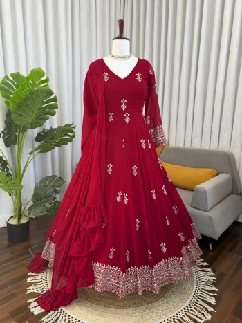 RICH LOOK GEORGETTE THREAD WITH SEQUENCE WORK GOWN BOTTOM WITH DUPATTA RANI