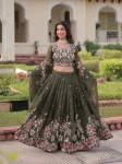 RICH LOOK GOLD CRUSH SEQUENCE ZARI AND CODING EMBROIDERY WORK LEHENGA CHOLI WITH DUPATTA MEHNDI