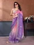 RICH LOOK GOLD CRUSH SILK PADDING WITH EMBROIDERY WORK SAREE WITH UNSTITCHED BLOUSE PINK AND PURPLE