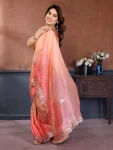 RICH LOOK GOLD CRUSH SILK PADDING WITH EMBROIDERY WORK SAREE WITH UNSTITCHED BLOUSE PEACH