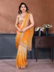 RICH LOOK GOLD CRUSH SILK PADDING WITH EMBROIDERY WORK SAREE WITH UNSTITCHED BLOUSE YELLOW
