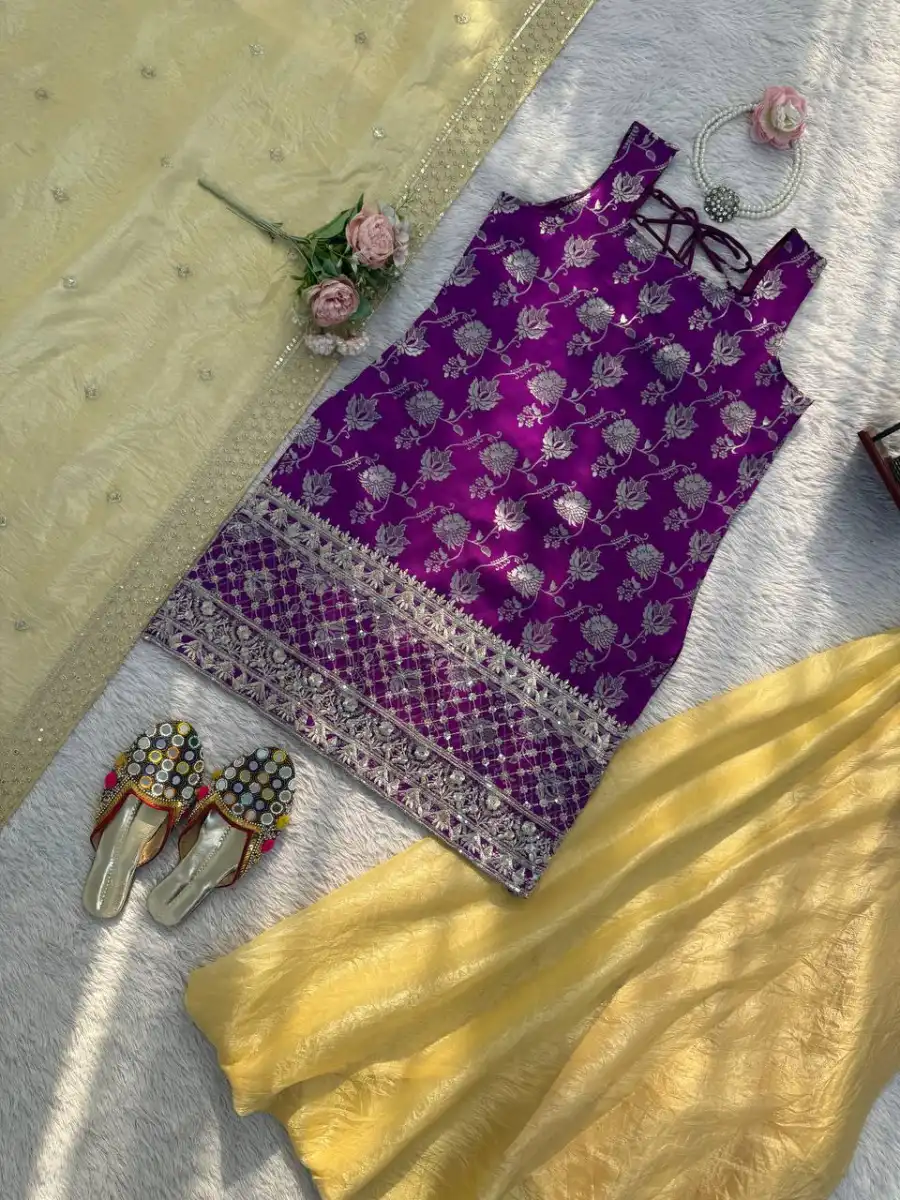 RICH LOOK JACQUARD THREAD WITH SEQUENCE WORK TOP PALAZZO WITH DUPATTA FESTIVE WEAR WHOLESALE PRICE ETHNIC GARMENT (14)