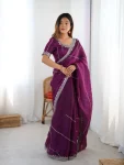 RICH LOOK JMC SILK THREAD & SEQUENCE EMBROIDERY WITH PIPING WORK SAREE WITH UNSTITCHED BLOUSE PARTY WEAR WHOLESALE PRICE ETHNIC GARMENT (4)