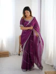 RICH LOOK JMC SILK THREAD & SEQUENCE EMBROIDERY WITH PIPING WORK SAREE WITH UNSTITCHED BLOUSE PARTY WEAR WHOLESALE PRICE ETHNIC GARMENT (4)