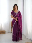 RICH LOOK JMC SILK THREAD & SEQUENCE EMBROIDERY WITH PIPING WORK SAREE WITH UNSTITCHED BLOUSE WINE