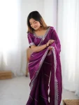 RICH LOOK JMC SILK THREAD & SEQUENCE EMBROIDERY WITH PIPING WORK SAREE WITH UNSTITCHED BLOUSE PARTY WEAR WHOLESALE PRICE ETHNIC GARMENT (4)