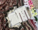 RICH LOOK KHADI COTTON BEAUTIFUL EMBROIDERY WORK TOP BOTTOM WITH DUPATTA OFF WHITE AND BROWN