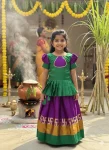RICH LOOK MONO SILK ZARI WEANING JACQUARD WORK KID'S TOP LEHENGA PURPLE