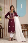 RICH LOOK RAYON EMBROIDERY WORK TOP BOTTOM WITH DUPATTA WINE