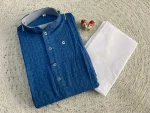 RICH LOOK RAYON THREAD WORK MEN'S KURTA PAYJAMA BLUE