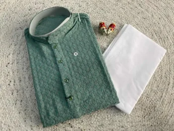RICH LOOK RAYON THREAD WORK MEN'S KURTA PAYJAMA RAMA