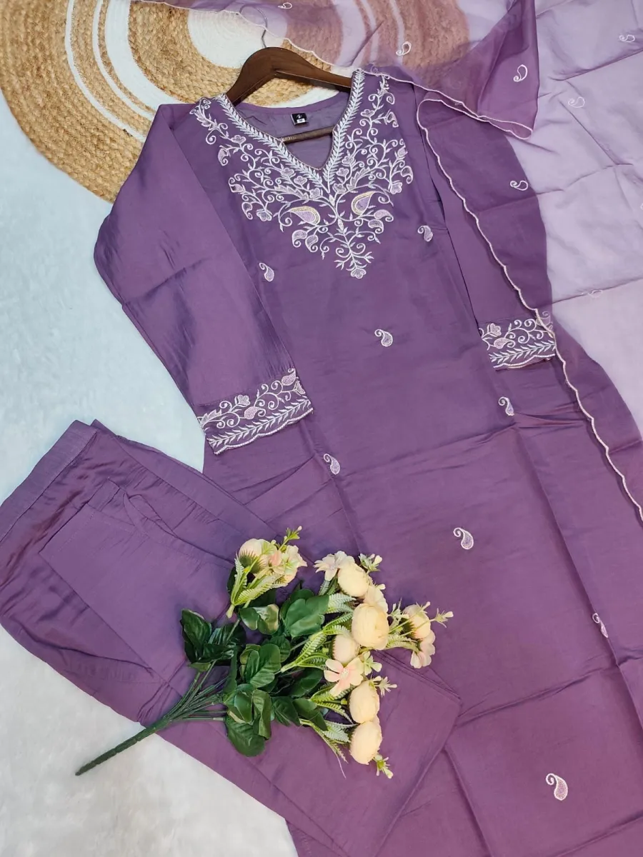 RICH LOOK ROMAN SILK EMBROIDERY WORK TOP BOTTOM WITH DUPATTA FESTIVE WEAR WHOLESALE PRICE ETHNIC GARMENT (14)