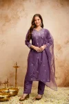 RICH LOOK ROMAN SILK EMBROIDERY WORK TOP BOTTOM WITH DUPATTA PURPLE