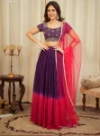 RICH LOOK SHADED GEORGETTE PLAIN LEHENGA WITH SEQUENCE & ZARI WORK UNSTITCHED CHOLI AND DUPATTA PURPLE