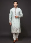 RICH LOOK SILK THREAD AND SEQUENCE WORK MEN’S KURTA PAYJAMA FESTIVE WEAR WHOLESALE PRICE ETHNIC GARMENT (7)