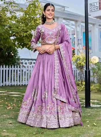 RICH LOOK VICHITRA EMBROIDERY SEQUENCE WORK WITH THREAD WORK LEHENGA CHOLI WITH DUPATTA PURPLE