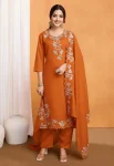 RICH LOOK VICHITRA SILK SEQUENCE EMBROIDERY WORK TOP BOTTOM WITH DUPATTA ORANGE