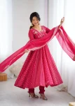 TRENDING CRUNCHY SILK EMBROIDERY SEQUENCE WORK GOWN BOTTOM WITH DUPATTA WEDDING WEAR WHOLESALE PRICE ETHNIC GARMENT (4)