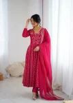 TRENDING CRUNCHY SILK EMBROIDERY SEQUENCE WORK GOWN BOTTOM WITH DUPATTA WEDDING WEAR WHOLESALE PRICE ETHNIC GARMENT (4)