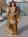 TRENDING FENDY CHIFFON ZARI SEQUENCE CODING EMBROIDERY WORK TOP PALAZZO WITH DUPATTA FESTIVE WEAR WHOLESALE PRICE ETHNIC GARMENT (2)
