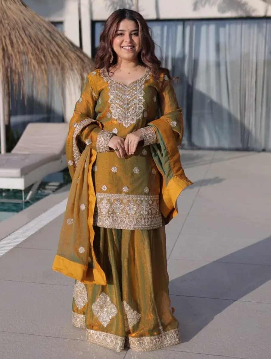 TRENDING FENDY CHIFFON ZARI SEQUENCE CODING EMBROIDERY WORK TOP PALAZZO WITH DUPATTA FESTIVE WEAR WHOLESALE PRICE ETHNIC GARMENT (2)