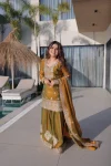 TRENDING FENDY CHIFFON ZARI SEQUENCE CODING EMBROIDERY WORK TOP PALAZZO WITH DUPATTA FESTIVE WEAR WHOLESALE PRICE ETHNIC GARMENT (2)