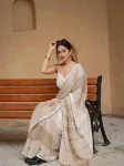 TRENDING LINEN COTTON DIGITAL PRINTED WORK SAREE WITH UNSTITCHED BLOUSE DAILY WEAR WHOLESALE PRICE ETHNIC GARMENT (5)