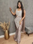 TRENDING RANGOLI SILK EMBROIDERY THREAD & SEQUENCE WORK READY TO WEAR SAREE WITH STITCHED BLOUSE CHIKU