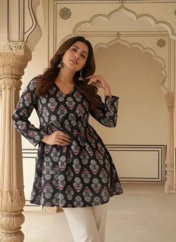 TRENDING RAYON PRINT WORK ONLY TOP BLACK