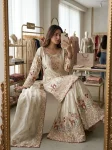 10DESIGNER CHINON SILK EMBROIDERY MULTI NEEDLE 5 MM SEQUENCE WORK TOP PALAZZO WITH DUPATTA WEDDING WEAR WHOLESALE PRICE ETHNIC GARMENT (13)