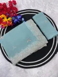 11DESIGNER GEORGETTE SEQUENCE EMBROIDERY CONTRAST PALLU WORK SAREE WITH DUPATTA WEDDING WEAR WHOLESALE PRICE ETHNIC GARMENT (2)