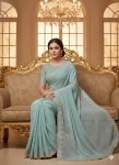 11DESIGNER GEORGETTE SEQUENCE EMBROIDERY CONTRAST PALLU WORK SAREE WITH DUPATTA WEDDING WEAR WHOLESALE PRICE ETHNIC GARMENT (2)