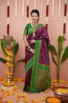 NEW ARRIVAL TWO TONE SILK ZARI MOTIFS WITH WOVEN CONTRAST ZARI PALLU AND BORDER WORK SAREE WITH UNSTITCHED BLOUSE WINE AND RED
