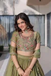 12DESIGNER FENDY SILK MULTI THREAD EMBROIDERY WORK LEHENGA CHOLI WITH DUPATTA WEDDING WEAR WHOLESALE PRICE ETHNIC GARMENT (5)