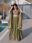 DESIGNER FENDY SILK MULTI THREAD EMBROIDERY WORK LEHENGA CHOLI WITH DUPATTA PISTA