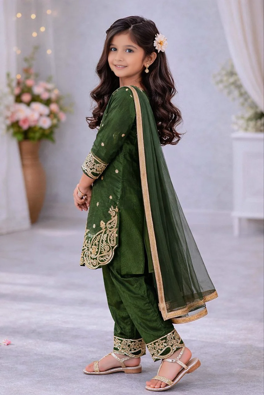 13DESIGNER GMY SILK EMBROIDERY SEQUENCE WORK KID'S TOP BOTTOM WITH DUPATTA FESTIVE WEAR WHOLESALE PRICE ETHNIC GARMENT (23)