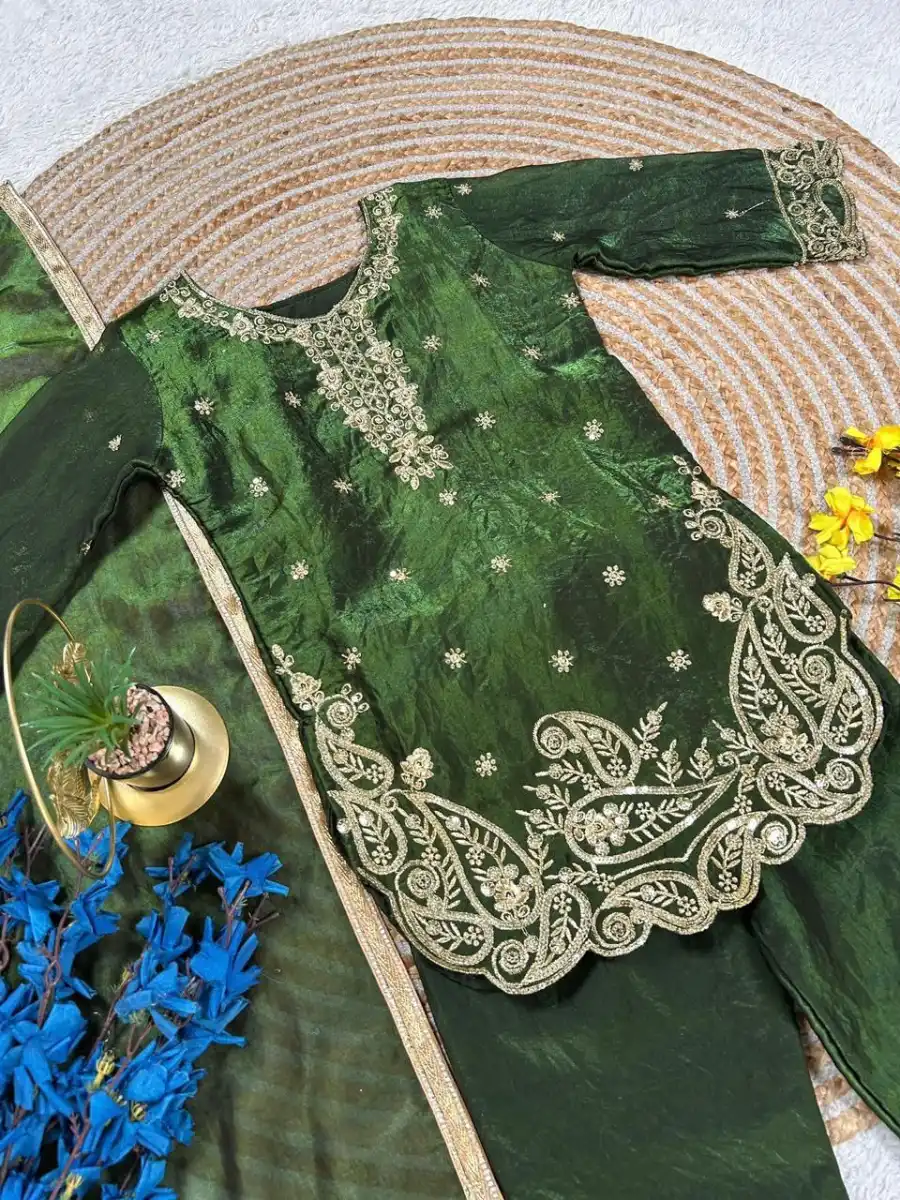 13DESIGNER GMY SILK EMBROIDERY SEQUENCE WORK KID'S TOP BOTTOM WITH DUPATTA FESTIVE WEAR WHOLESALE PRICE ETHNIC GARMENT (29)