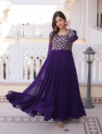 MODERN GEORGETTE SEQUENCE & ZARI WITH PIPE EMBROIDERY WORK GOWN PURPLE