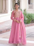MODERN GOLD CRUSH SEQUENCE & ZARI EMBROIDERY WORK GOWN WITH DUPATTA BABY PINK