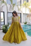 14DESIGNER HO FABRIC SEQUENCE & ZARI WITH PIPE BEADS EMBROIDERY WORK GOWN FESTIVE WEAR WHOLESALE PRICE ETHNIC GARMENT (5)