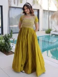 DESIGNER HO FABRIC SEQUENCE & ZARI WITH PIPE BEADS EMBROIDERY WORK GOWN PARROT GREEN